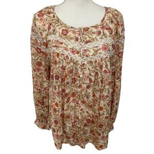 Old Navy Floral Lace Trimmed Blouse SZ Large Long Balloon Sleeves Retail $35 NWT